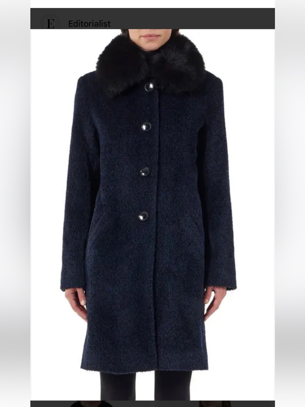 Sofia Cashmere Women's Navy Faux-Fur Collar Wool-Blend Coat - Picture 1 of 9